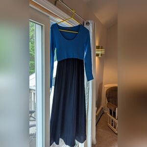 Anthropologie Blue Long Sleeve Scoop Neck Sundress